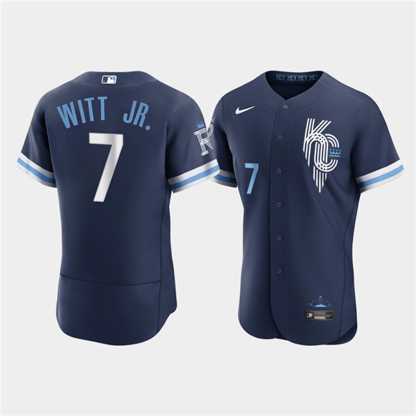 Men's Kansas City Royals #7 Bobby Witt Jr. 2022 Navy City Connect Flex Base Stitched MLB Jersey Men's Kansas City Royals #7 Bobby Witt Jr. 2022 Navy City Connect Flex Base Stitched MLB Jersey